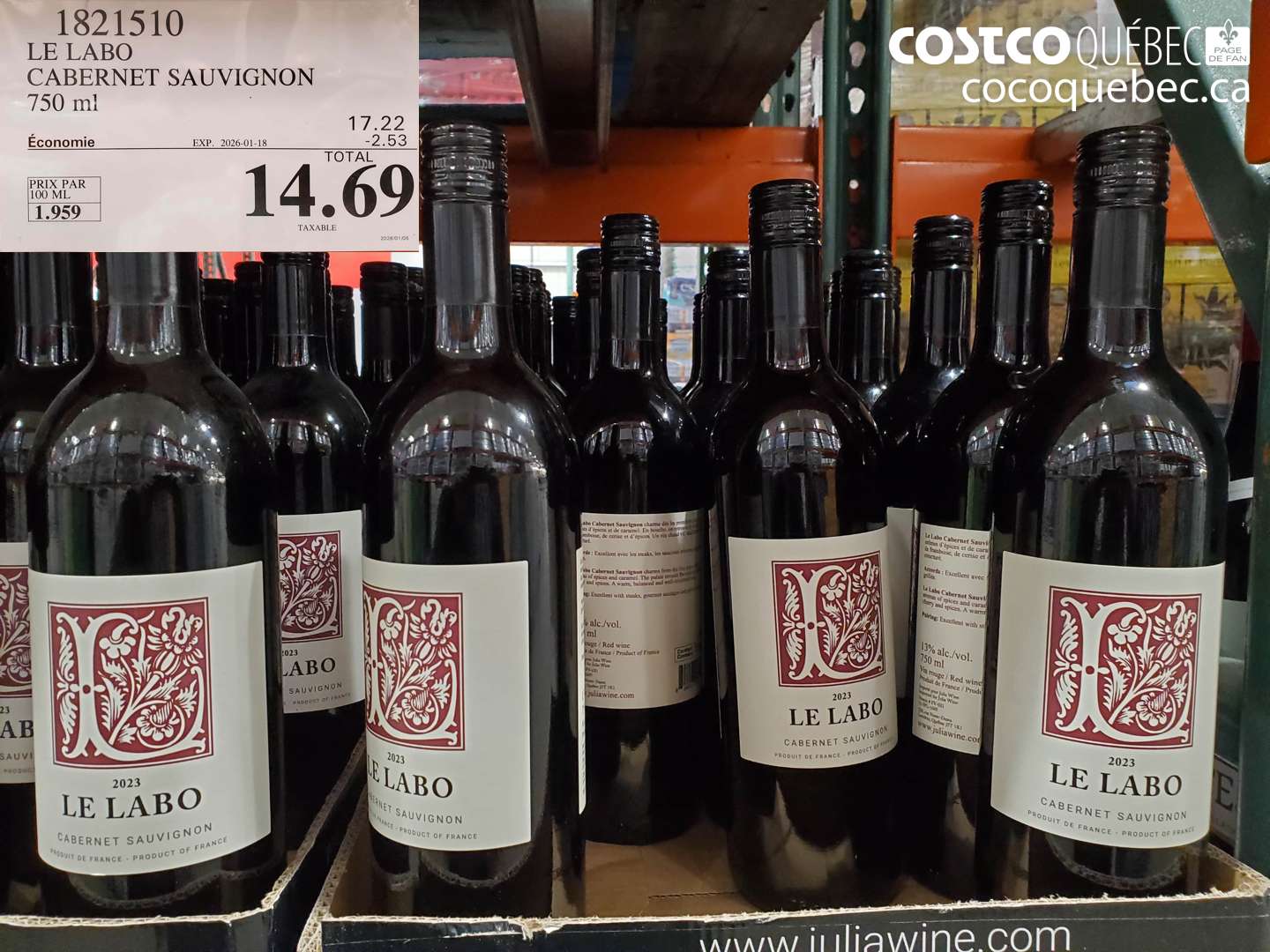 1821510 LE LABO CABERNET SAUVIGNON 750 mL  ($2.53 INSTANT SAVINGS EXPIRES ON 2026-01-18) $14.69