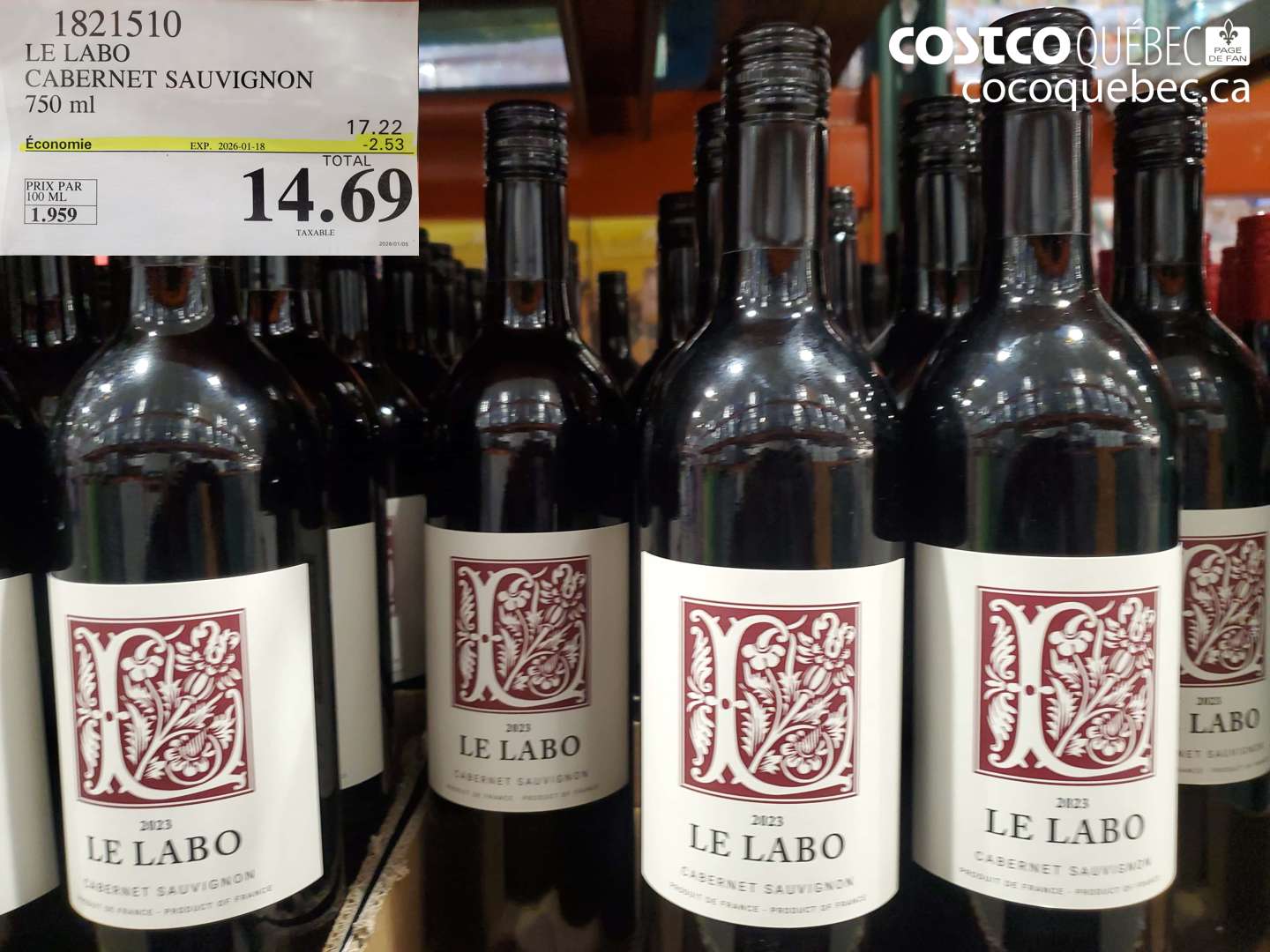 1821510 LE LABO CABERNET SAUVIGNON 750 mL  ($2.53 INSTANT SAVINGS EXPIRES ON 2026-01-18) $14.69