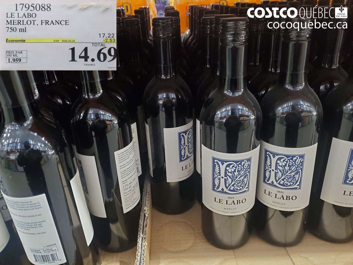 1795088 LE LABO MERLOT, FRANCE 750 ml ($2.53 INSTANT SAVINGS EXPIRES ON 2026-02-01) $14.69