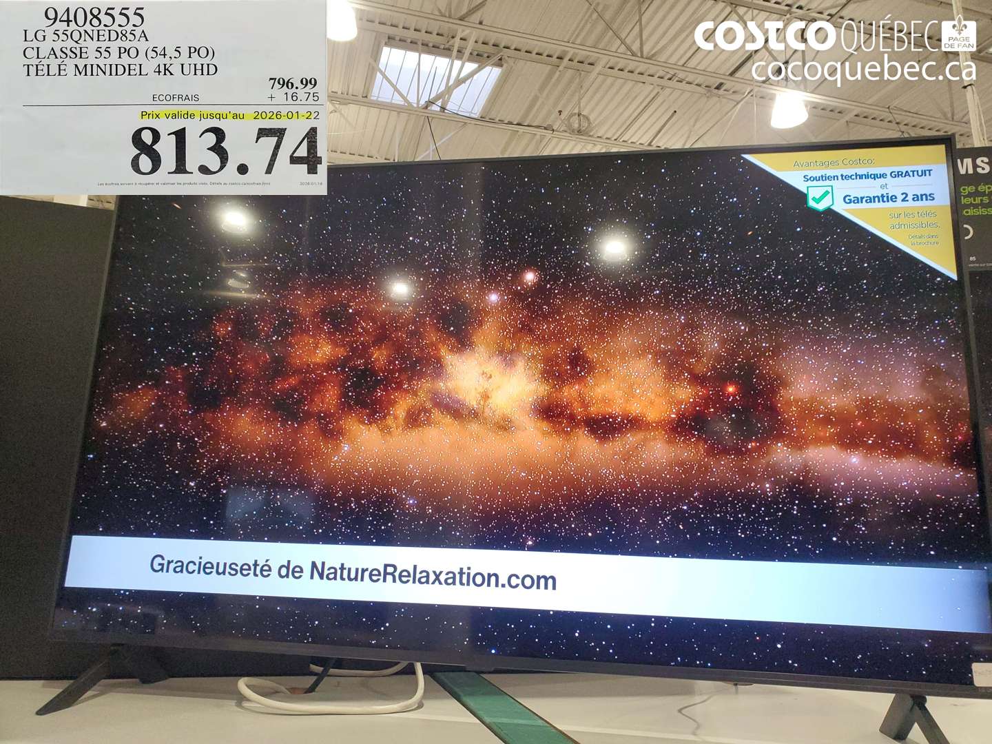 9408555 LG 55QNED85A CLASSE 55 PO (54,5 PO) TÉLÉ MINIDEL 4K UHD ($300.00 INSTANT SAVINGS EXPIRES ON 2026-01-22) $813.74