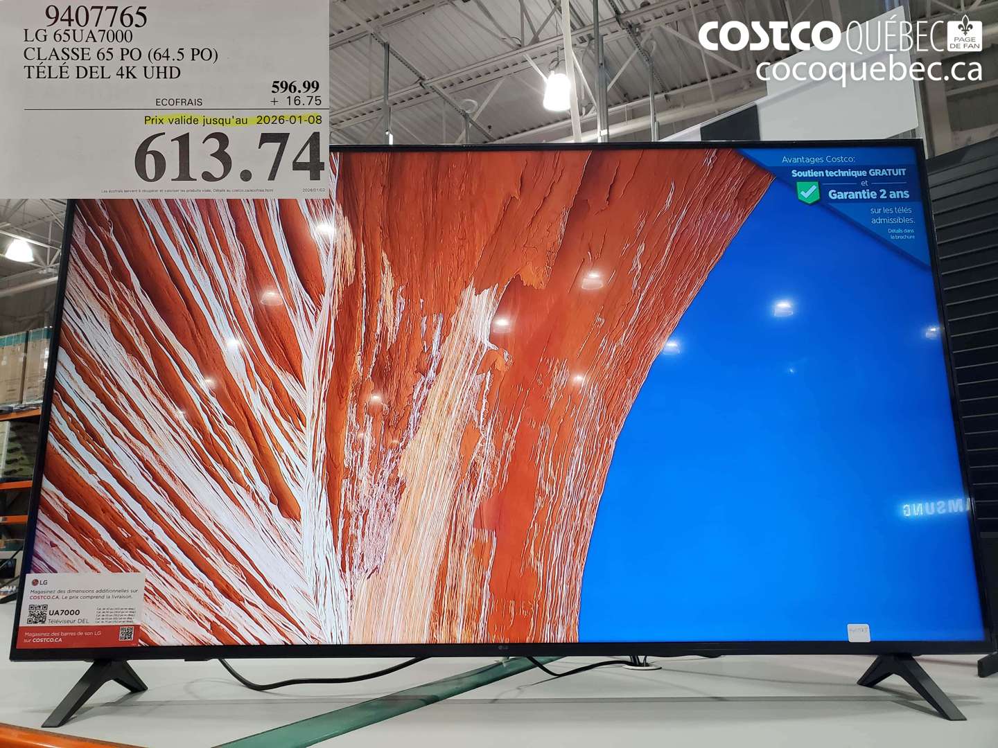 9407765 LG 65UA7000 CLASSÉ 65 PO (64.5 PO) TÉLÉ DEL 4K UHD (EXPIRES ON 2026-01-08) $613.74