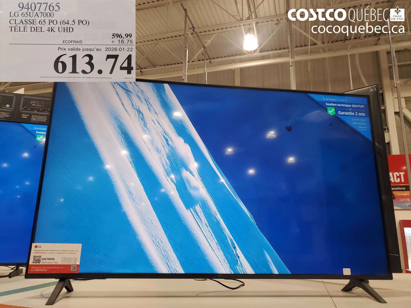 9407765 LG 65UA7000 CLASSÉ 65 PO (64.5 PO) TÉLÉ DEL 4K UHD (EXPIRES ON 2026-01-22) $613.74