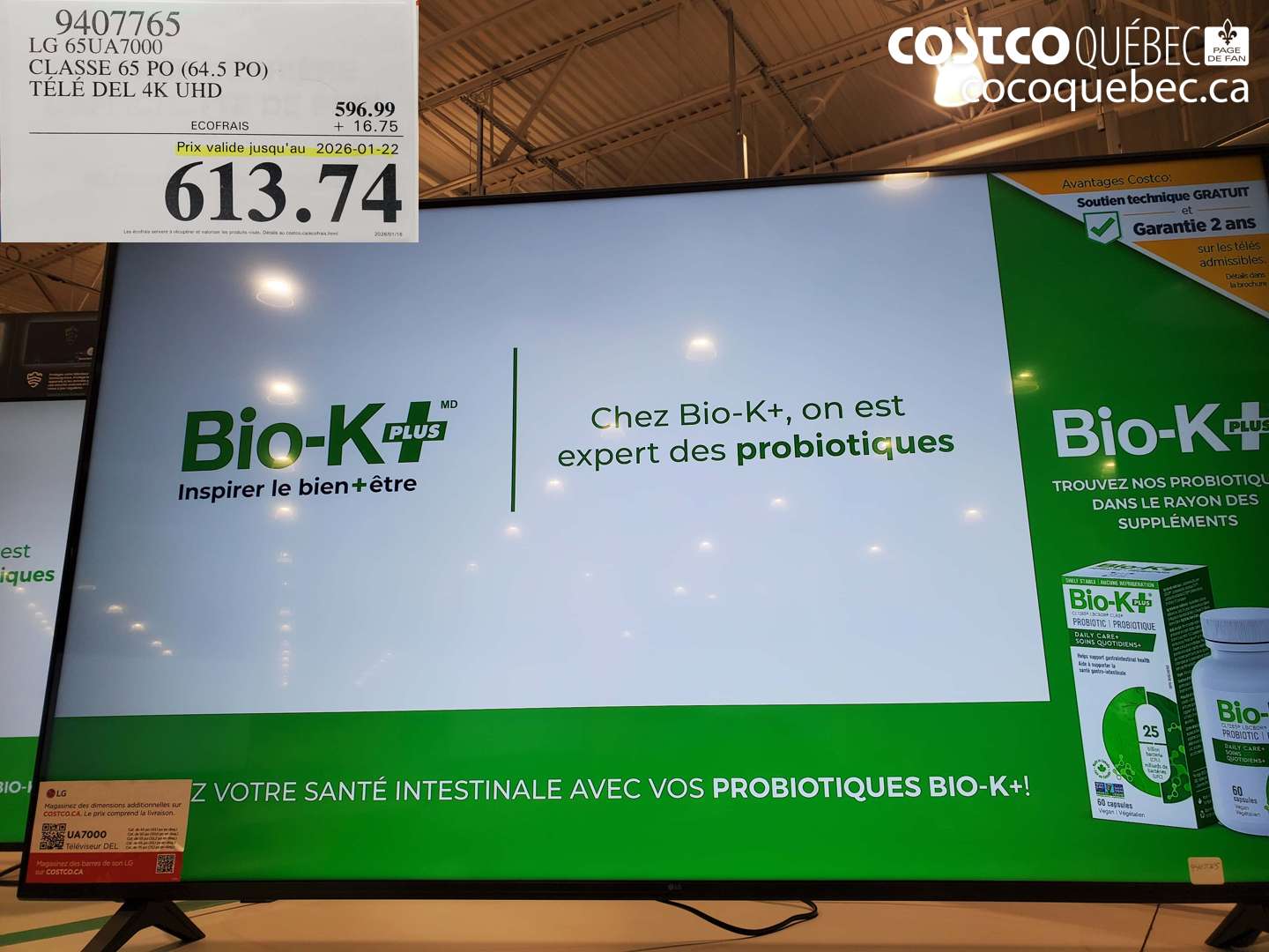 9407765 LG 65UA7000 CLASSÉ 65 PO (64.5 PO) TÉLÉ DEL 4K UHD (EXPIRES ON 2026-01-22) $613.74
