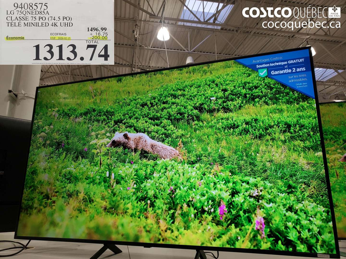 9408575 LG 75QNED85A CLASSE 75 PO (74.5 PO) TELE MINILED 4K UHD ($200.00 INSTANT SAVINGS EXPIRES ON 2025-02-15) $1313.74