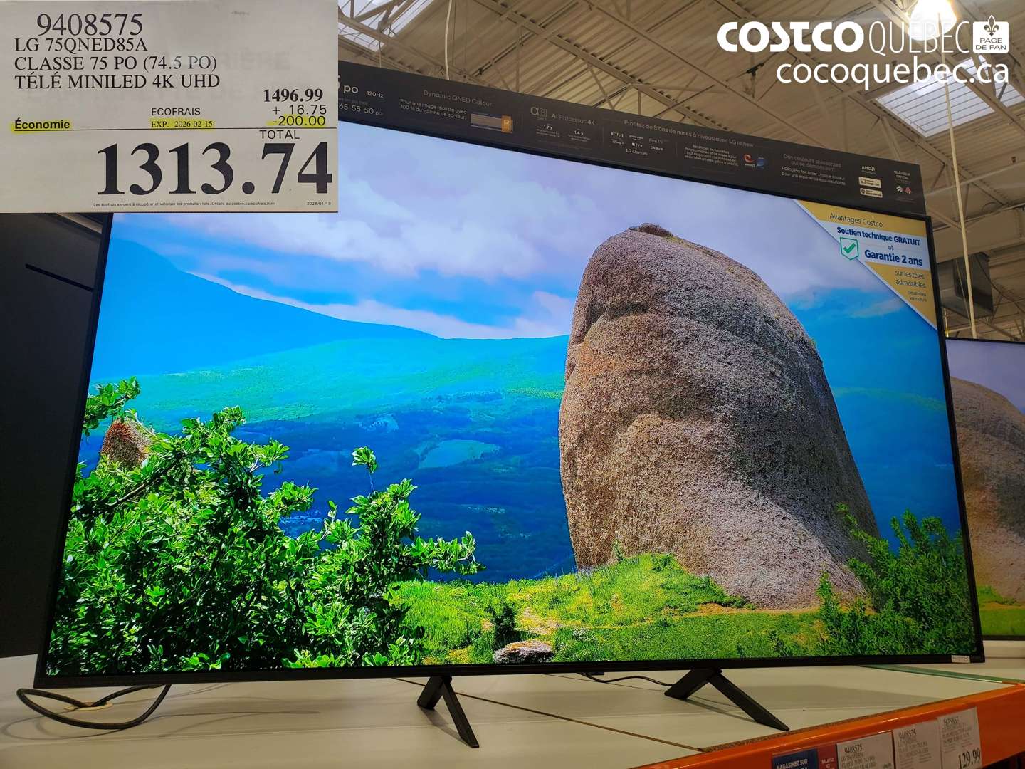 9408575 LG 75QNED85A CLASSE 75 PO (74.5 PO) TÉLÉ MINILED 4K UHD ($200.00 INSTANT SAVINGS EXPIRES ON 2026-02-15) $1313.74