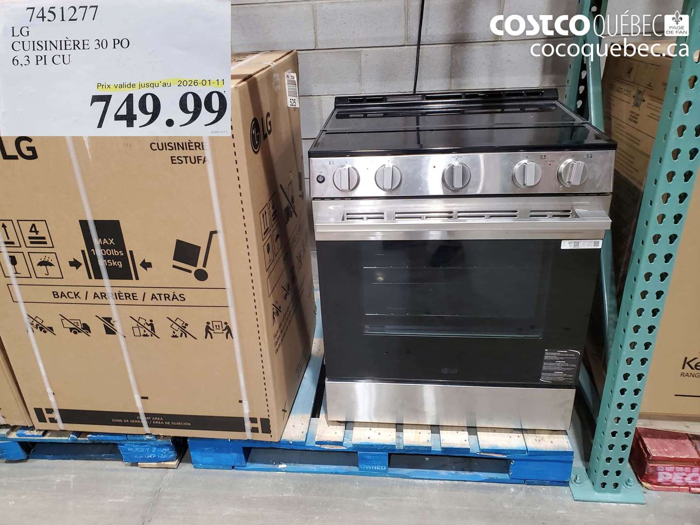 7451277 LG CUISINIÈRE 30 PO 6,3 PI CU (EXPIRES ON 2026-01-11) $749.99