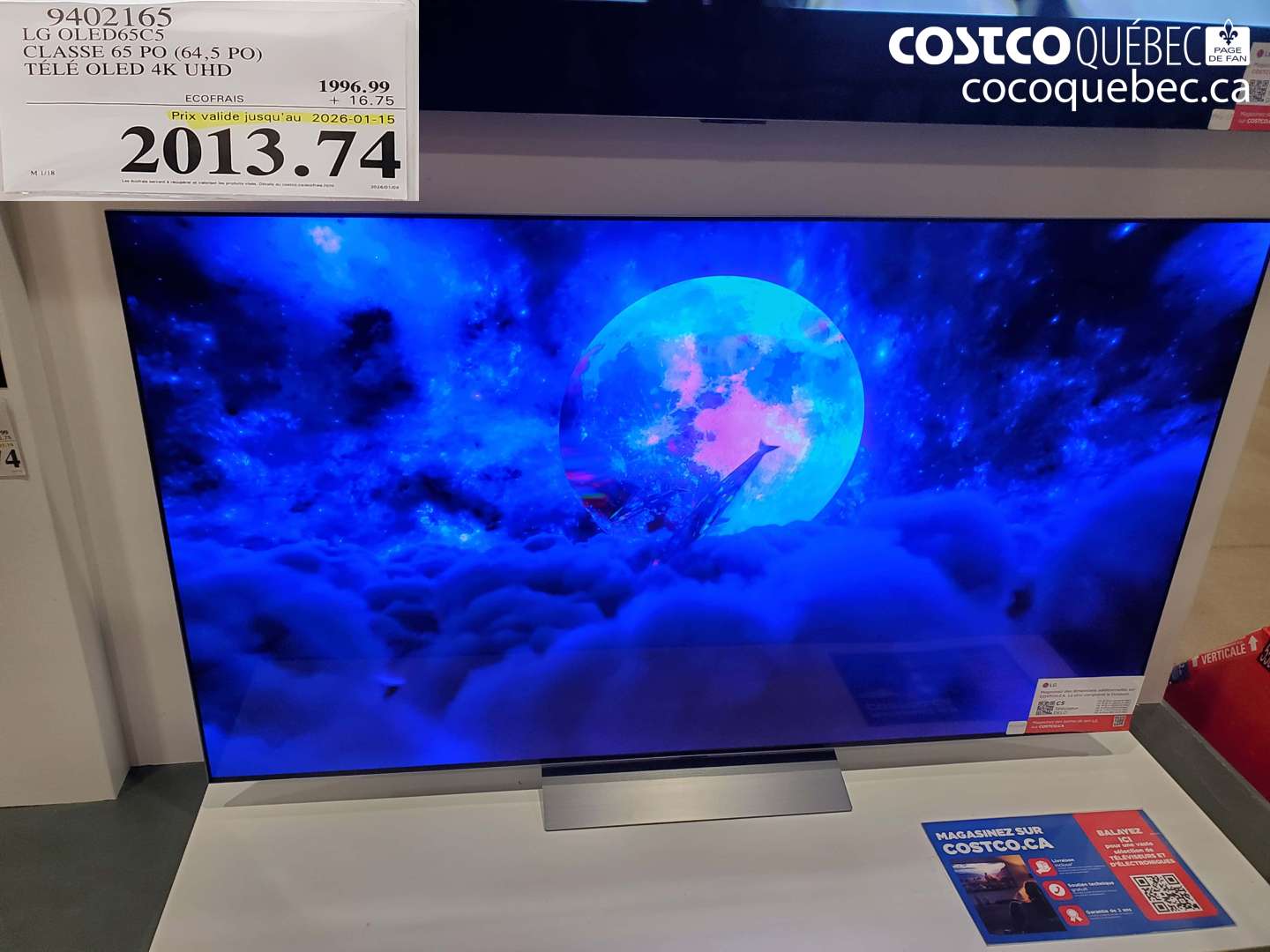 9402165 LG OLED65C5 Classe 65 PO (64,5 PO) TÉLÉ OLED 4K UHD (EXPIRES ON 2026-01-15) $2013.74