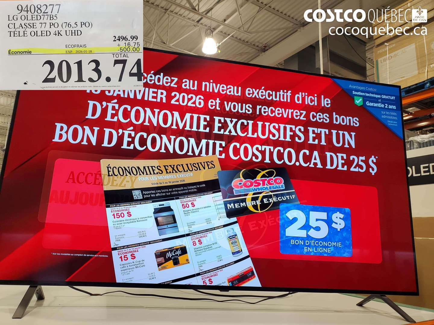 9408277 LG OLED77B5 CLASSE 77 PO (76,5 PO) TÉLÉ OLED 4K UHD ($500.00 INSTANT SAVINGS EXPIRES ON 2026-01-18) $2013.74