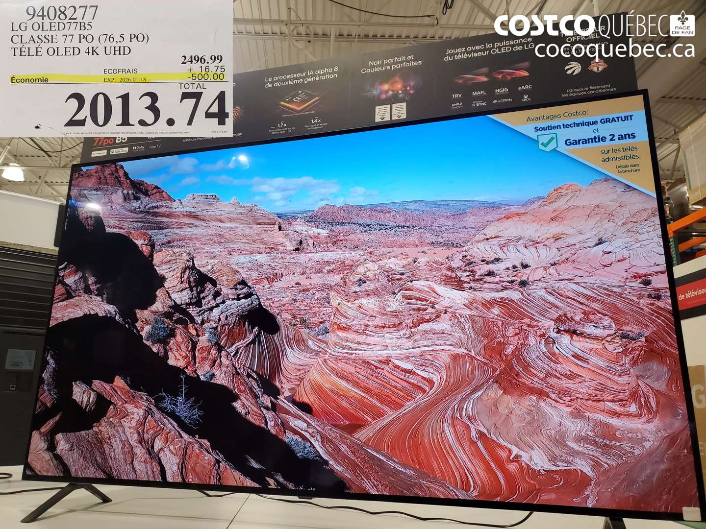 9408277 LG OLED77B5 CLASSE 77 PO (76,5 PO) TÉLÉ OLED 4K UHD ($500.00 INSTANT SAVINGS EXPIRES ON 2026-01-18) $2013.74