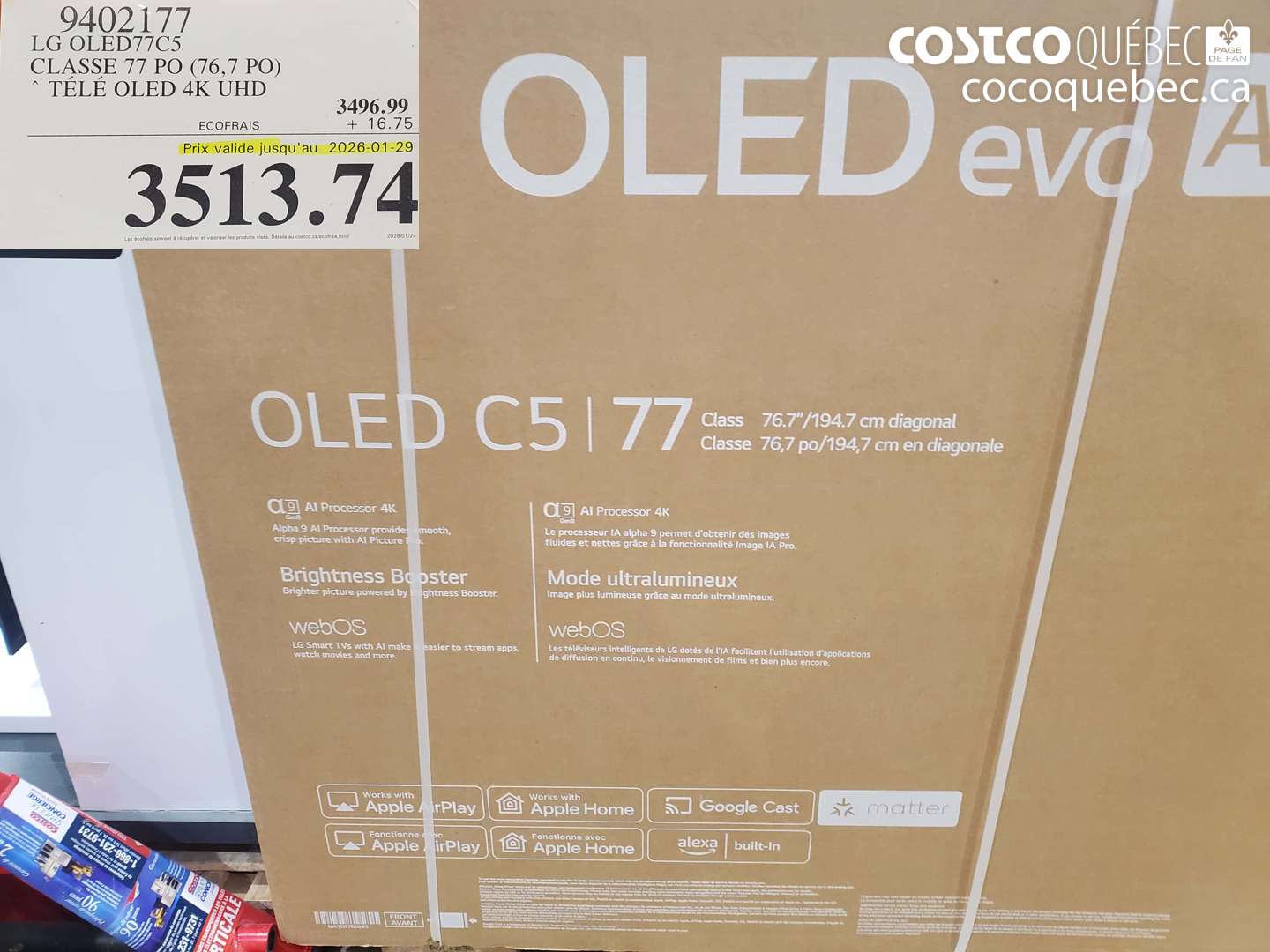 9402177 LG OLED77C5 Classe 77 PO (76,7 PO) TÉLÉ OLED 4K UHD (EXPIRES ON 2026-01-29) $3513.74