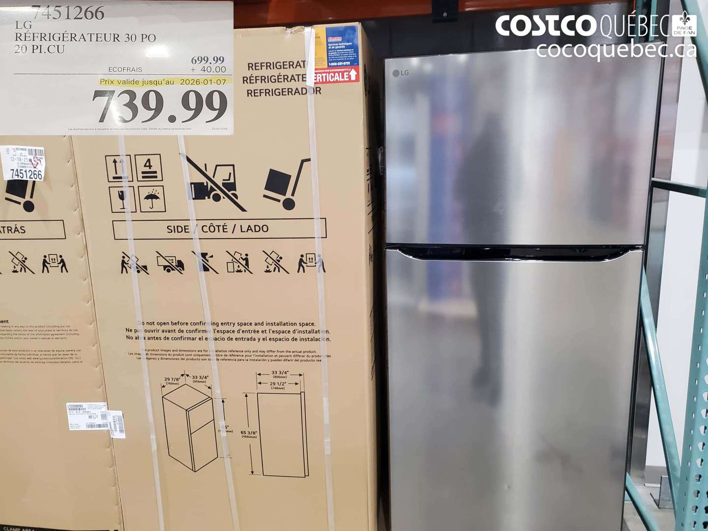 7451266 LG RÉFRIGÉRATEUR 30 PO 20 PI.CU (EXPIRES ON 2026-01-07) $739.99