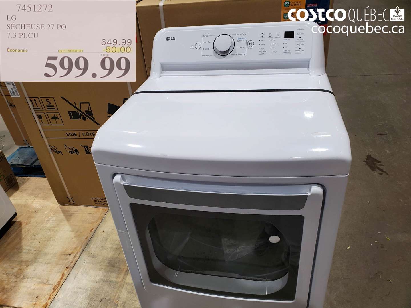 7451272 LG SÉCHEUSE 27 PO 7.3 PI.CU ($50.00 INSTANT SAVINGS EXPIRES ON 2026-01-11) $599.99