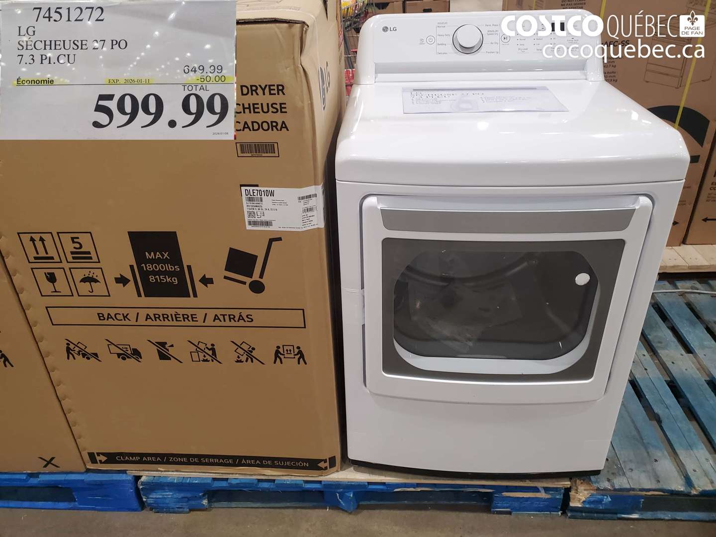 7451272 LG SÉCHEUSE 27 PO 7.3 PI.CU ($50.00 INSTANT SAVINGS EXPIRES ON 2026-01-11) $599.99