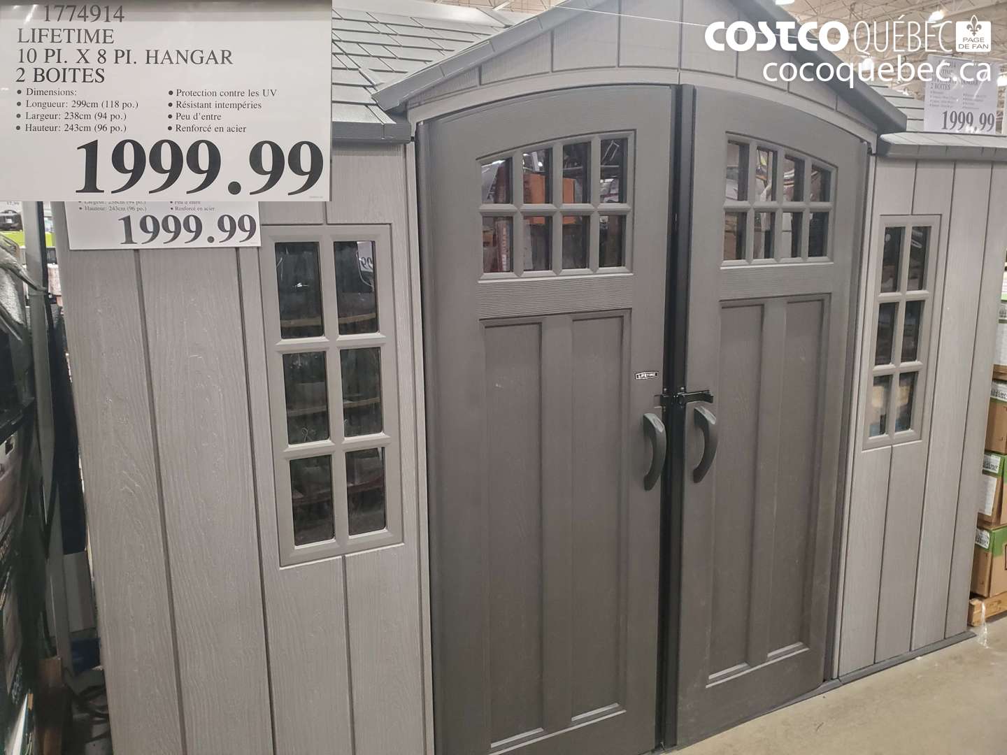 1774914 LIFETIME 10 PL. X 8 PL. HANGAR 2 BOITES $1999.99