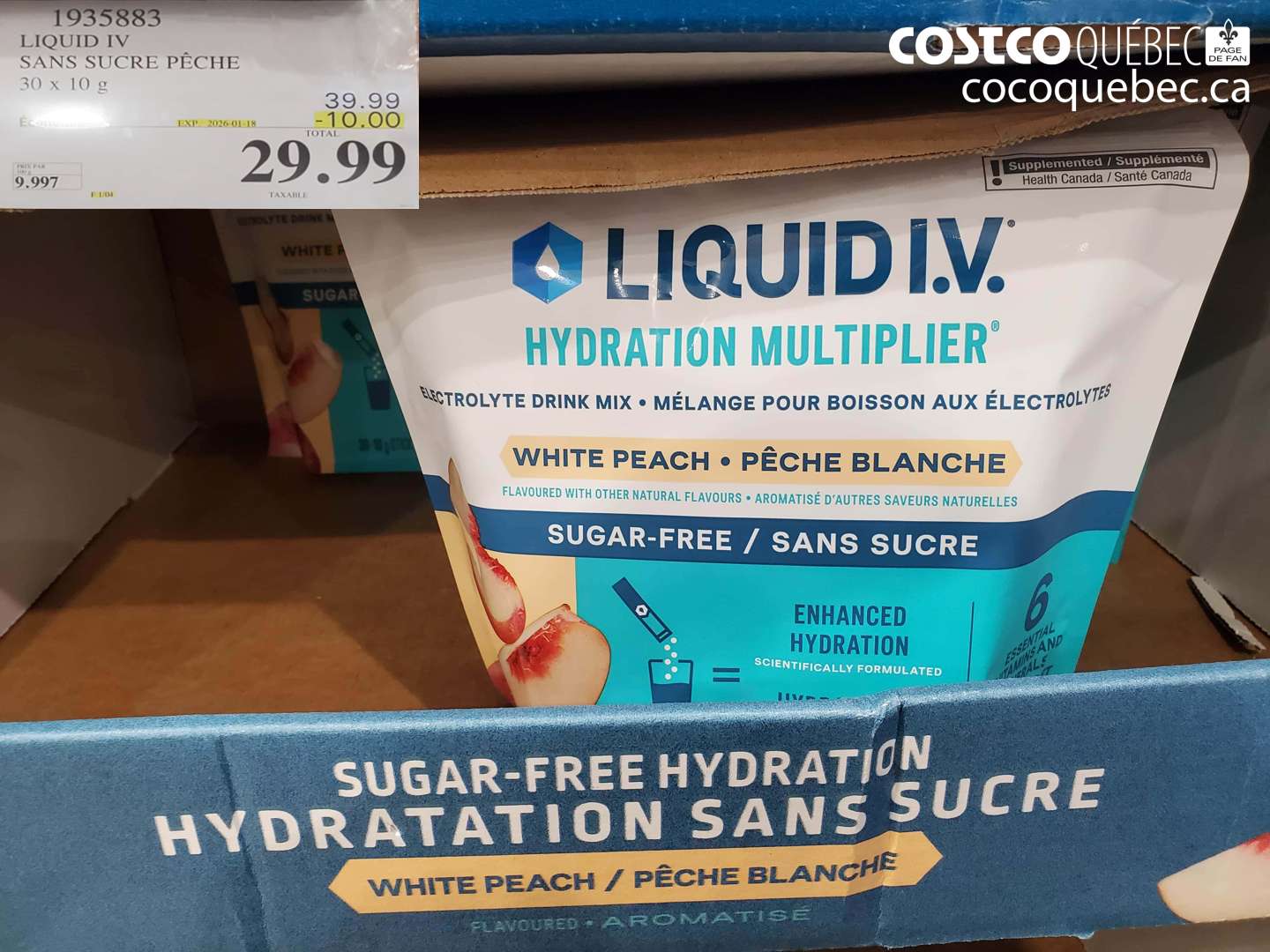 1935883 LIQUID IV SANS SUCRE PÊCHE 30 x 10 g ($10.00 INSTANT SAVINGS EXPIRES ON 2026-01-18) $29.99