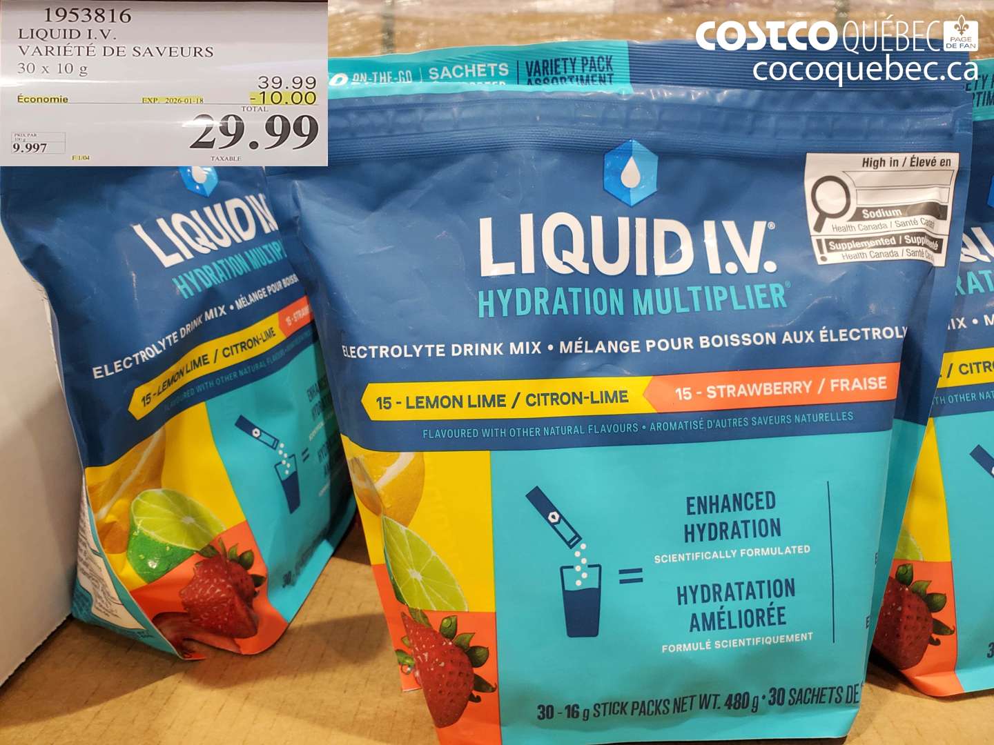 1953816 LIQUID I.V. VARIÉTÉ DE SAVEURS 30 x 10 g ($10.00 INSTANT SAVINGS EXPIRES ON 2026-01-18) $29.99
