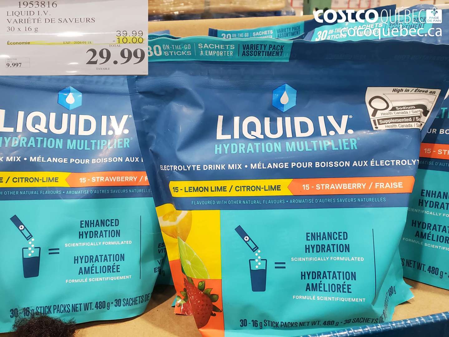 1953816 LIQUID I.V. VARIÉTÉ DE SAVEURS 30 x 10 g ($10.00 INSTANT SAVINGS EXPIRES ON 2026-01-18) $29.99