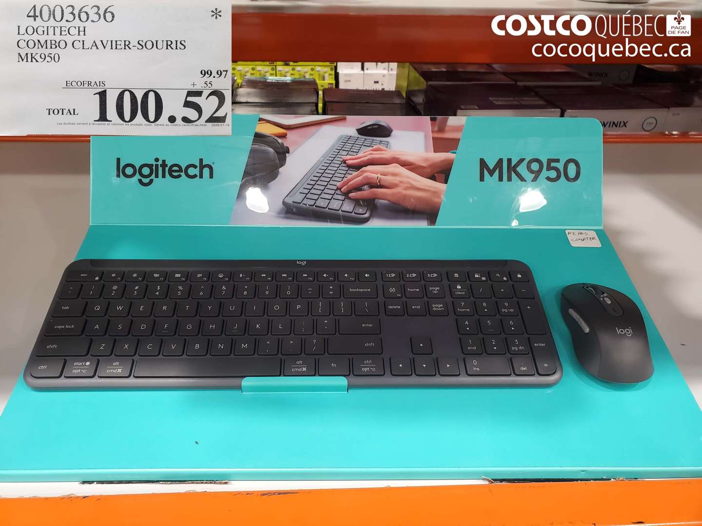 4003636 LOGITECH COMBO CLAVIER-SOURIS MK950 $100.52