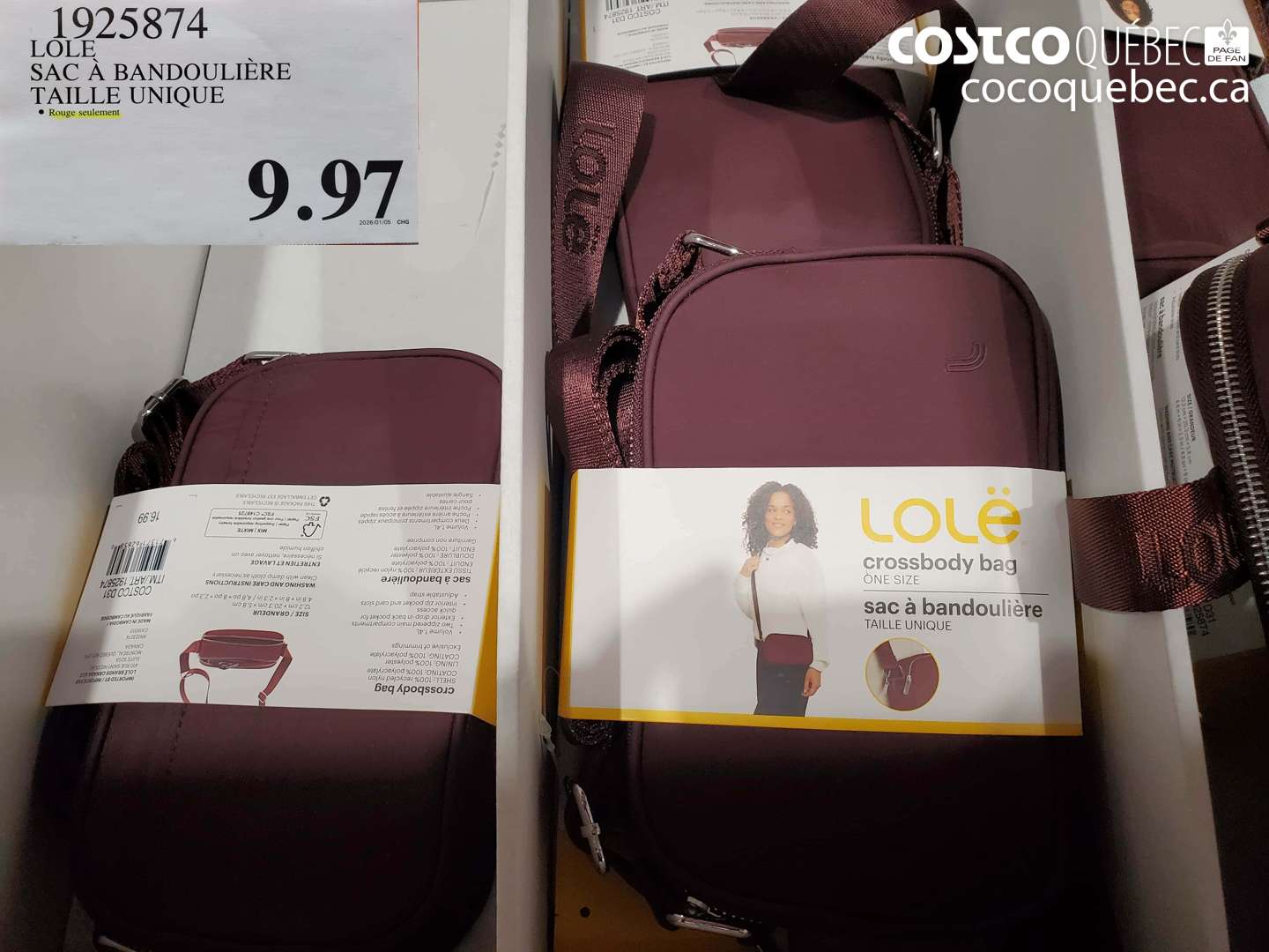 1925874 LOLE SAC À BANDOULIÈRE TAILLE UNIQUE • Rouge seulement $9.97