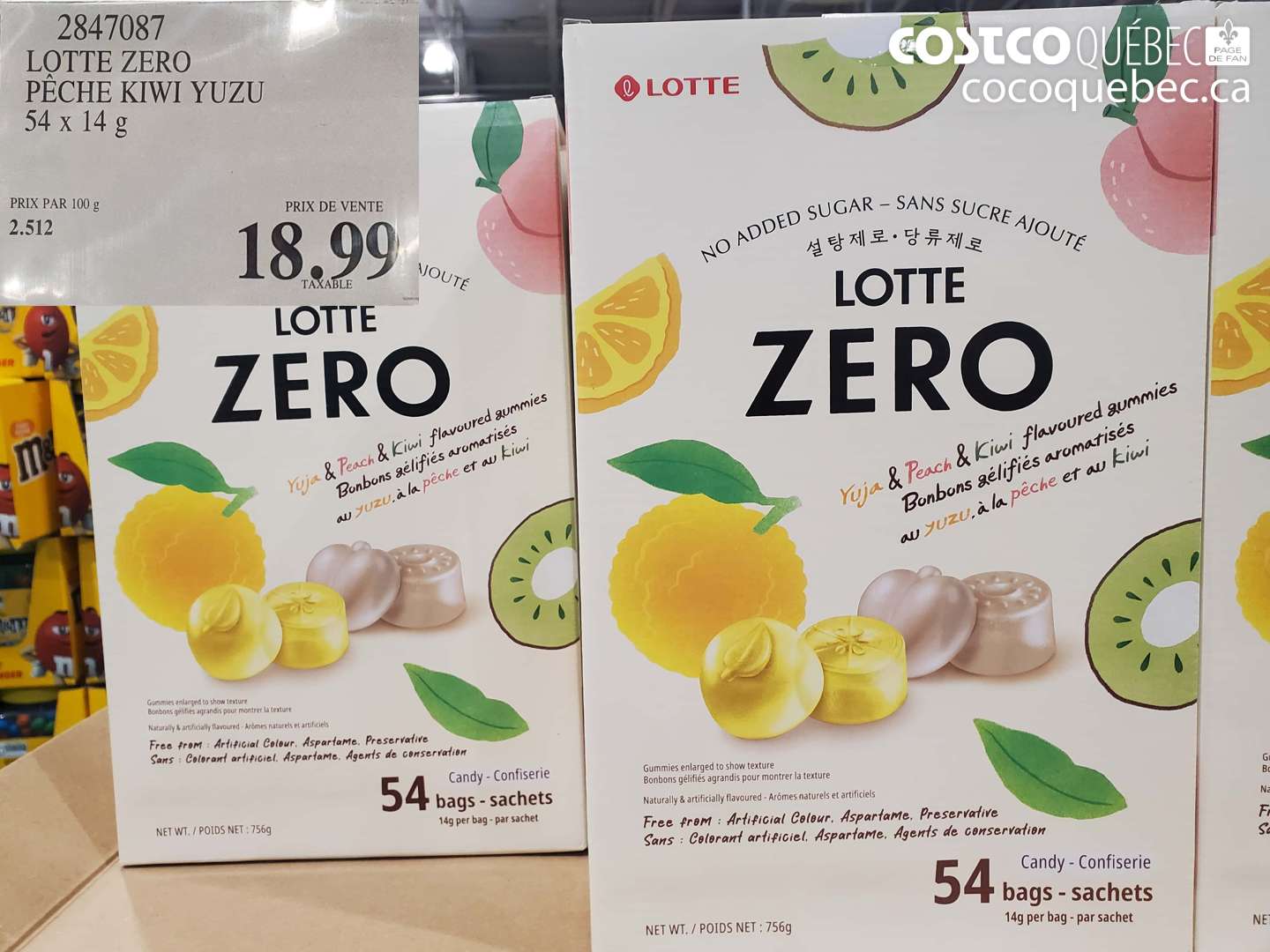 2847087 LOTTE ZERO PÊCHE KIWI YUZU 54 x 14 g $18.99