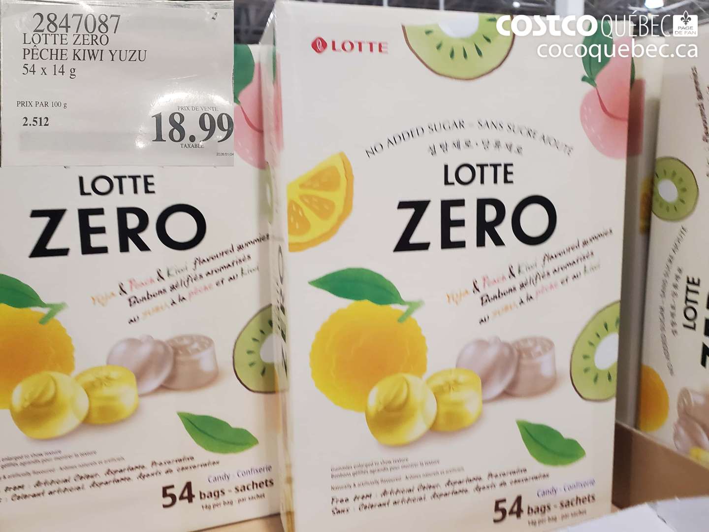 2847087 LOTTE ZERO PÊCHE KIWI YUZU 54 x 14 g $18.99