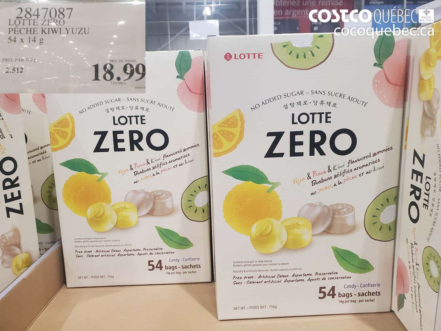 2847087 LOTTE ZERO PÊCHE KIWI YUZU 54 x 14 g $18.99