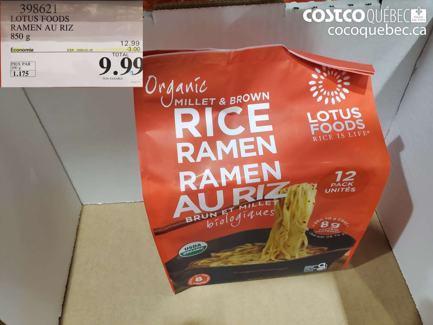 398621 LOTUS FOODS ORGANIC RAMEN 850 g ($4.00 INSTANT SAVINGS EXPIRES ON 2026-01-18) $9.99