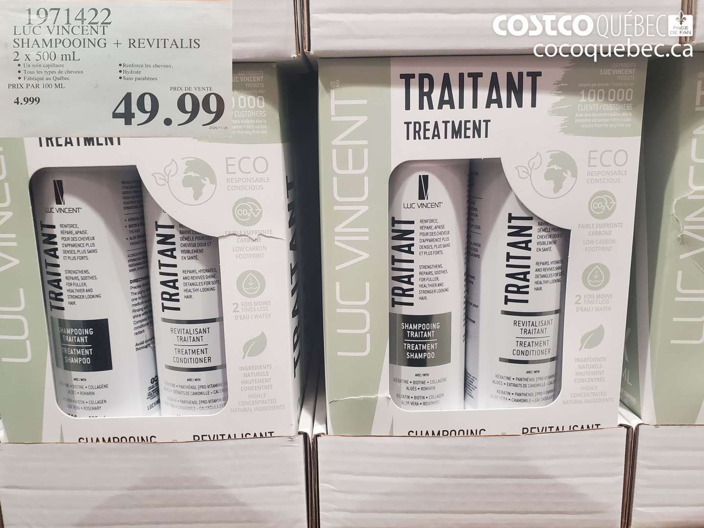 1971422 LUC VINCENT SHAMPOOING + REVITALIS 2 x 500 mL $49.99