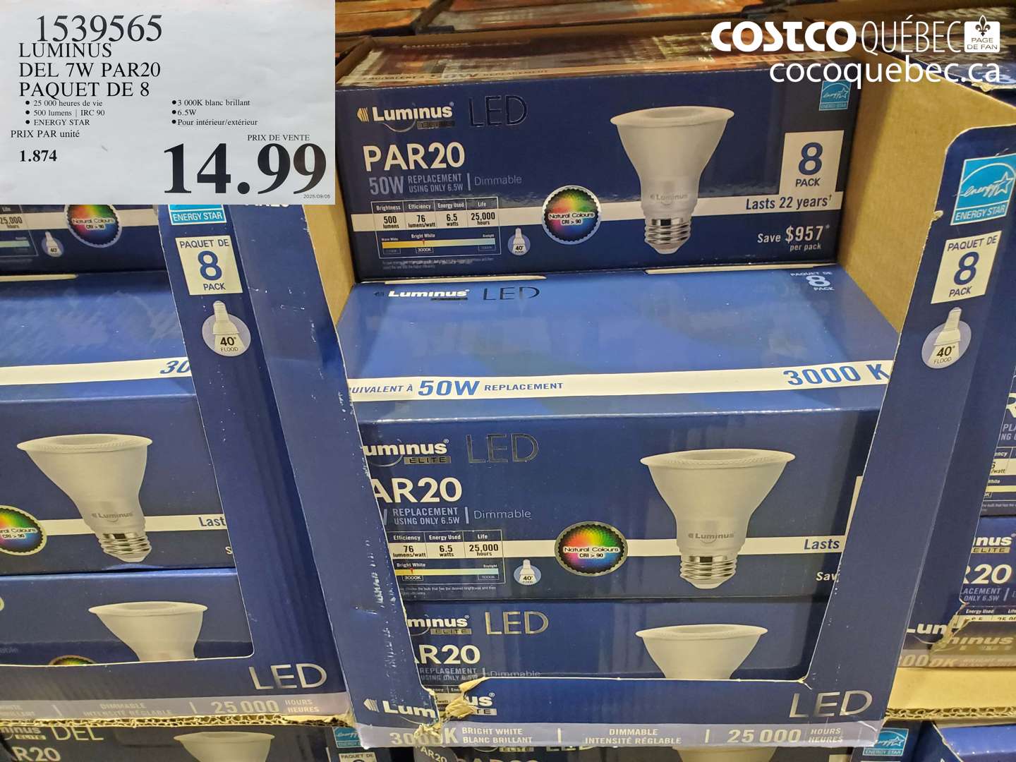 1539565 LUMINUS DEL 7W PAR20 PAQUET DE 8  $14.99