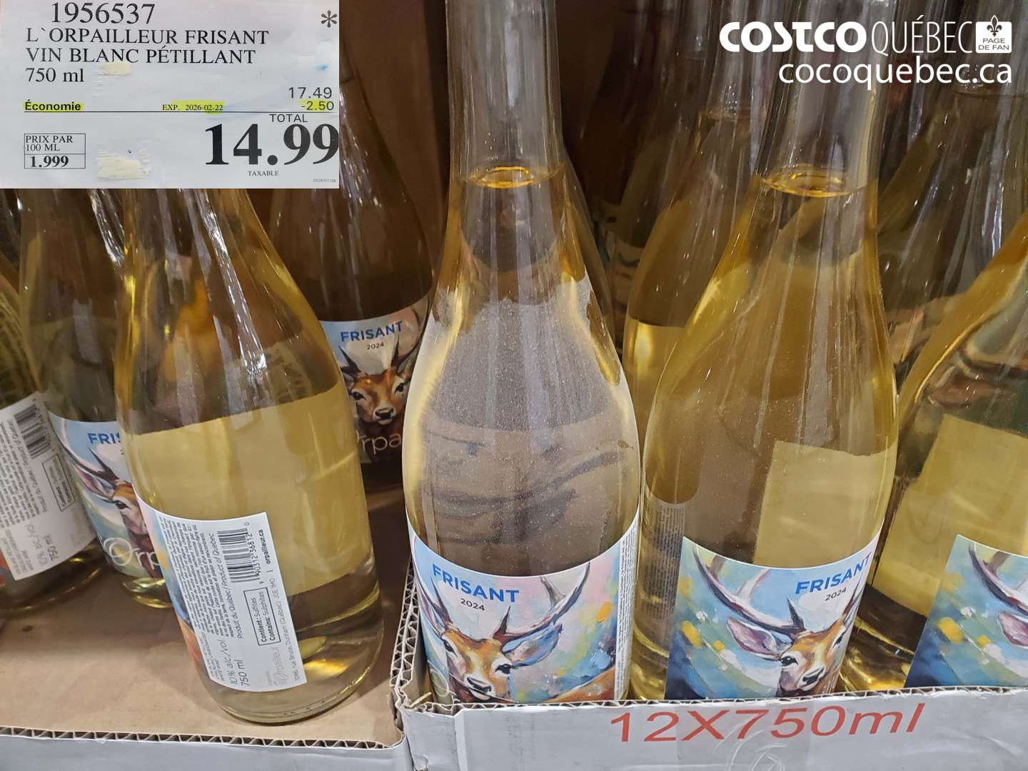 1956537 L ORPAILLEUR FRISANT VIN BLANC PÉTILLANT 750 ml ($2.50 INSTANT SAVINGS EXPIRES ON 2026-02-22) $14.99