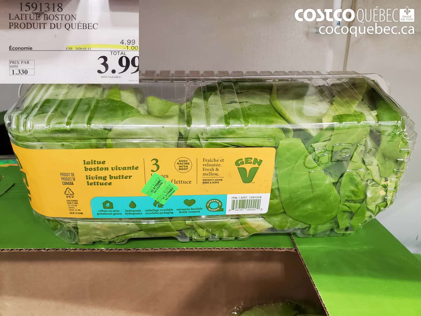 1591318 Laitue Boston, Produit du Québec ($1.00 INSTANT SAVINGS EXPIRES ON 2026-01-11) $3.99