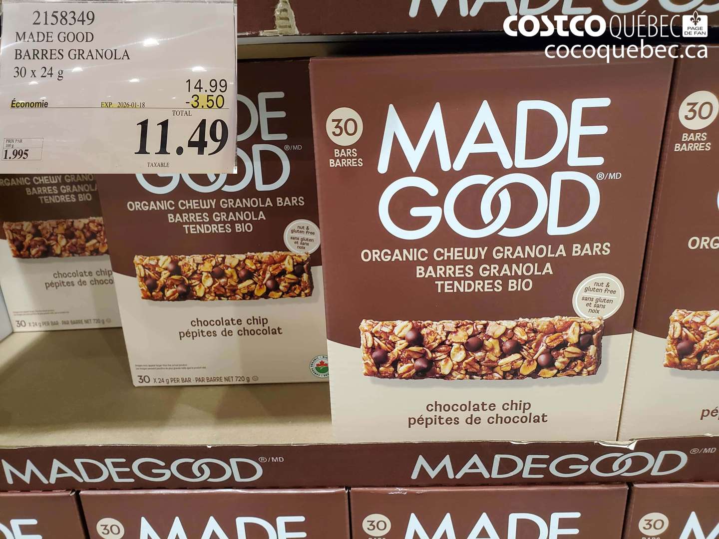 2158349 MADE GOOD BARRES GRANOLA 30 x 24 g ($3.50 INSTANT SAVINGS EXPIRES ON 2026-01-18) $11.49