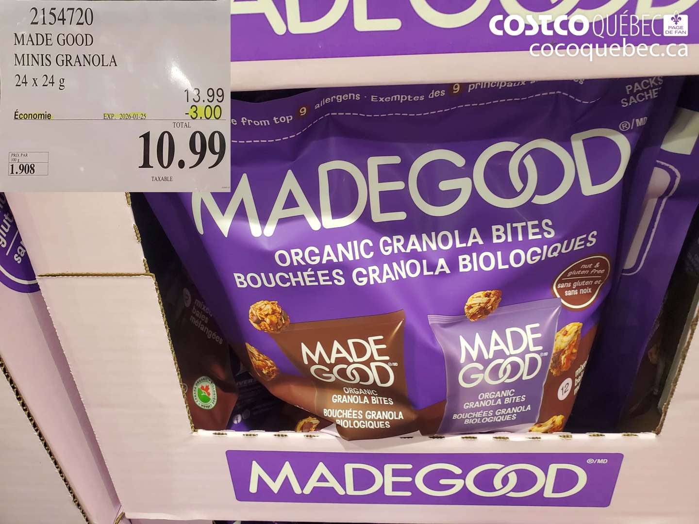 2154720 MADE GOOD MINIS GRANOLA 24 x 24 g  ($3.00 INSTANT SAVINGS EXPIRES ON 2026-01-25) $10.99