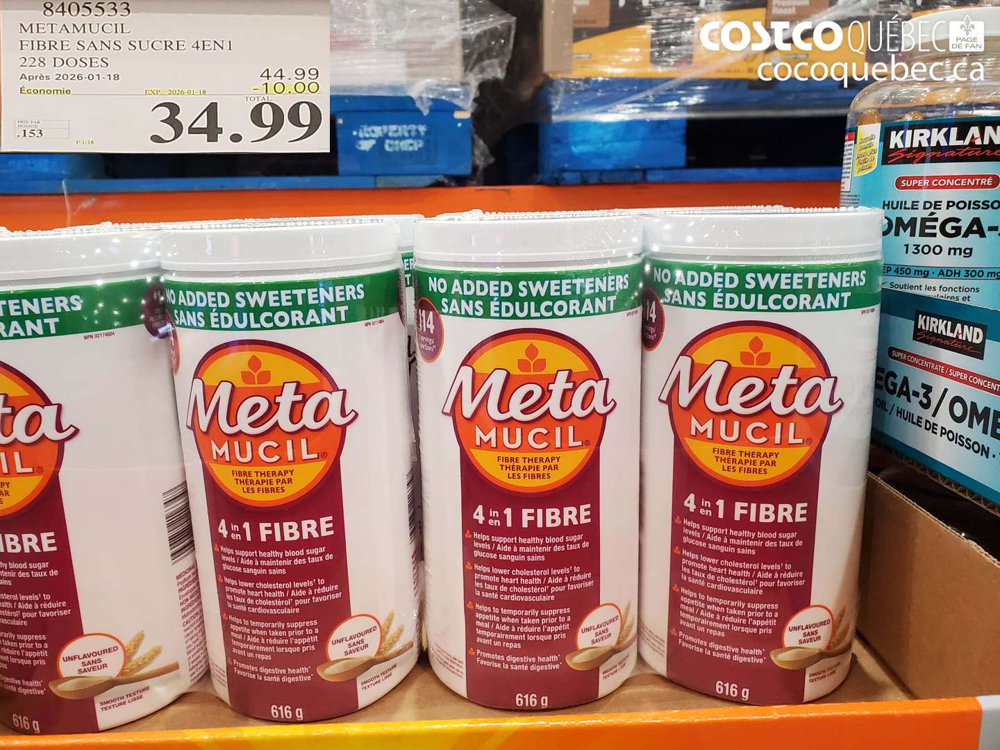 8405533 METAMUCIL FIBRE SANS SUCRE 4EN1 228 DOSES ($10.00 INSTANT SAVINGS EXPIRES ON 2026-01-18) $34.99