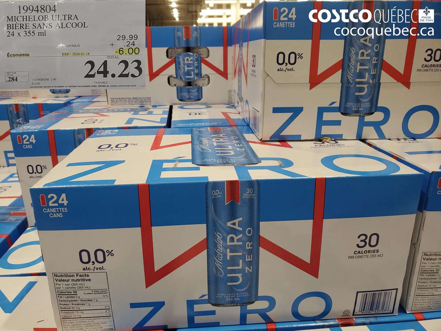 1994804 MICHELOB ULTRA BIERE SANS ALCOOL 24 x 355 ml ($6.00 INSTANT SAVINGS EXPIRES ON 2026-01-18) $24.23