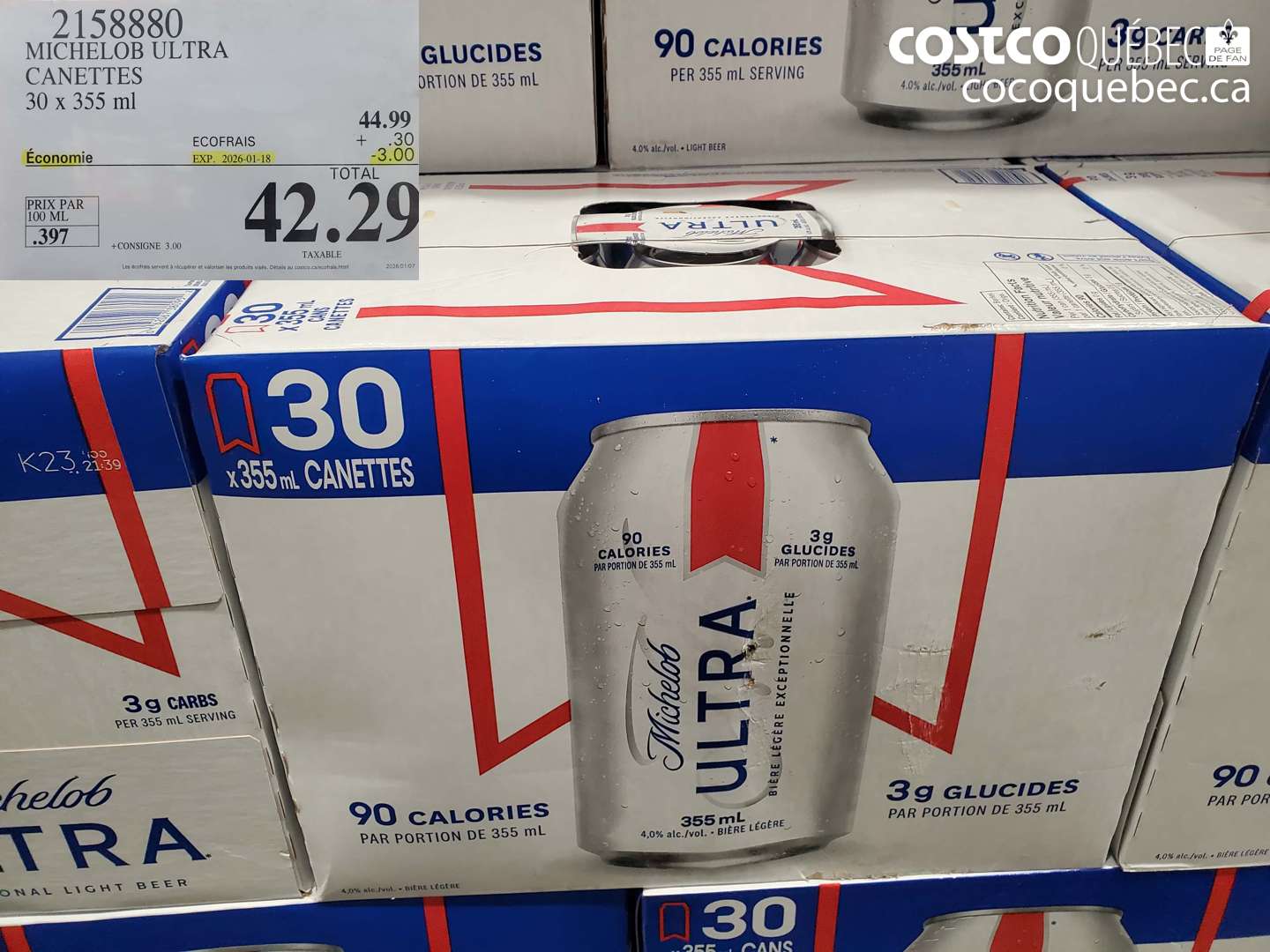 2158880 MICHELOB ULTRA CANETTES 30 x 355 mL  ($2.00 INSTANT SAVINGS EXPIRES ON 2026-01-18) $42.29