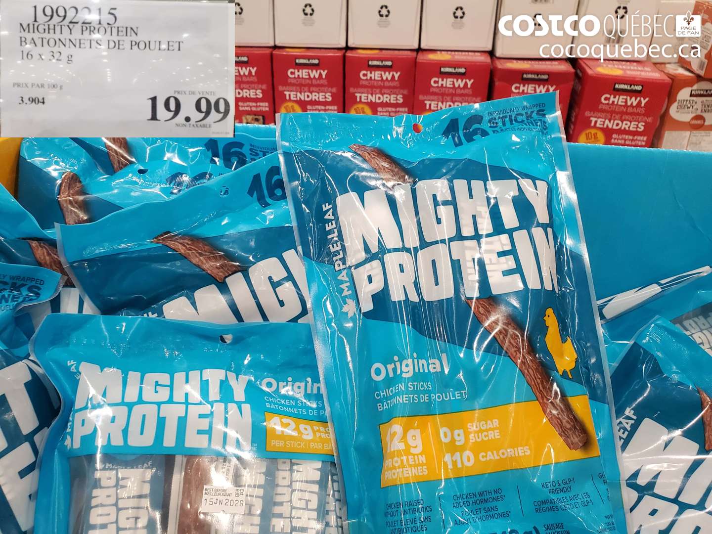 1992215 MIGHTY PROTEIN BATONNETS DE POULET 16 x 32 g $19.99