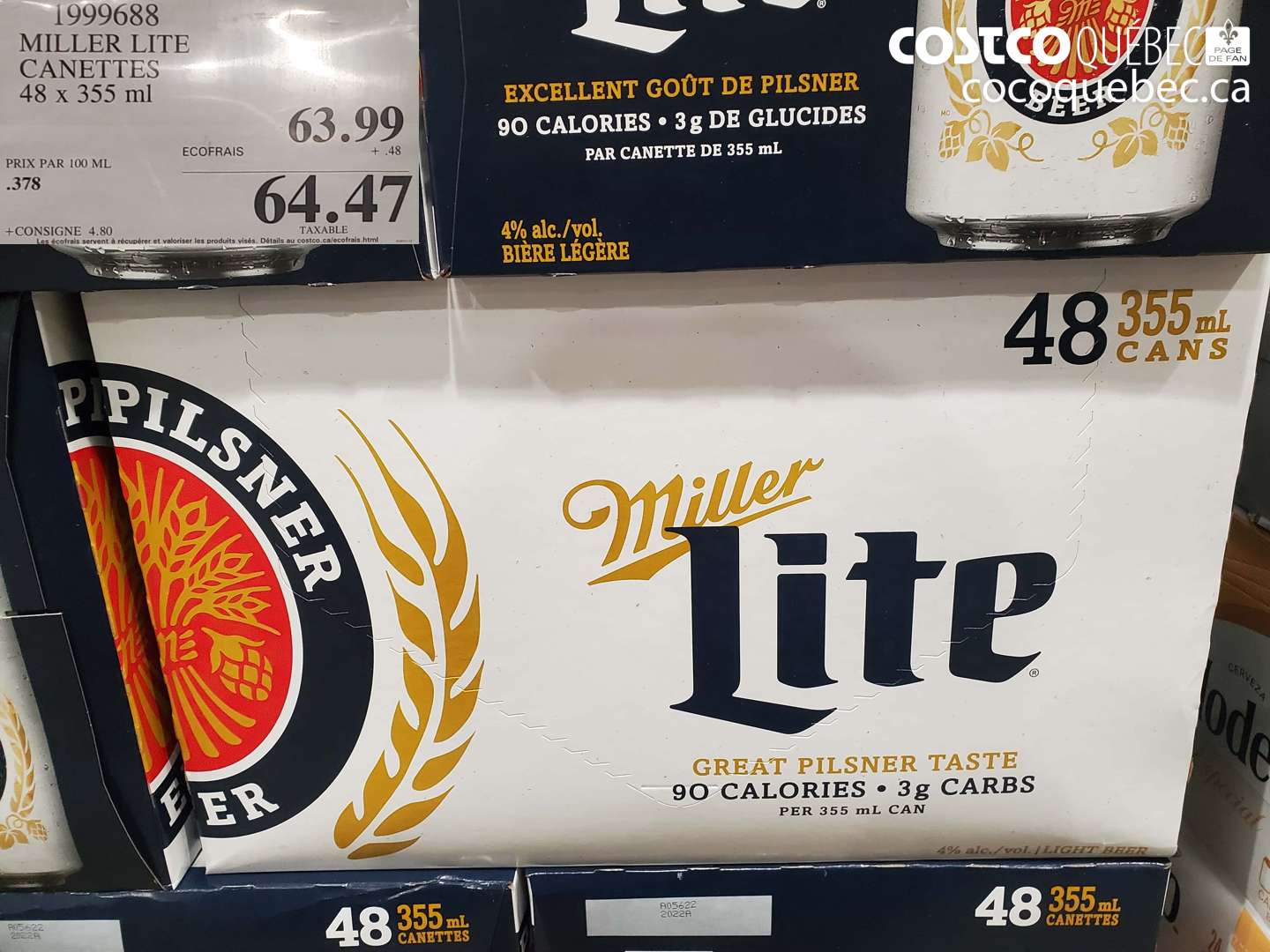 1999688 MILLER LITE CANETTES 48 x 355 ml $64.47