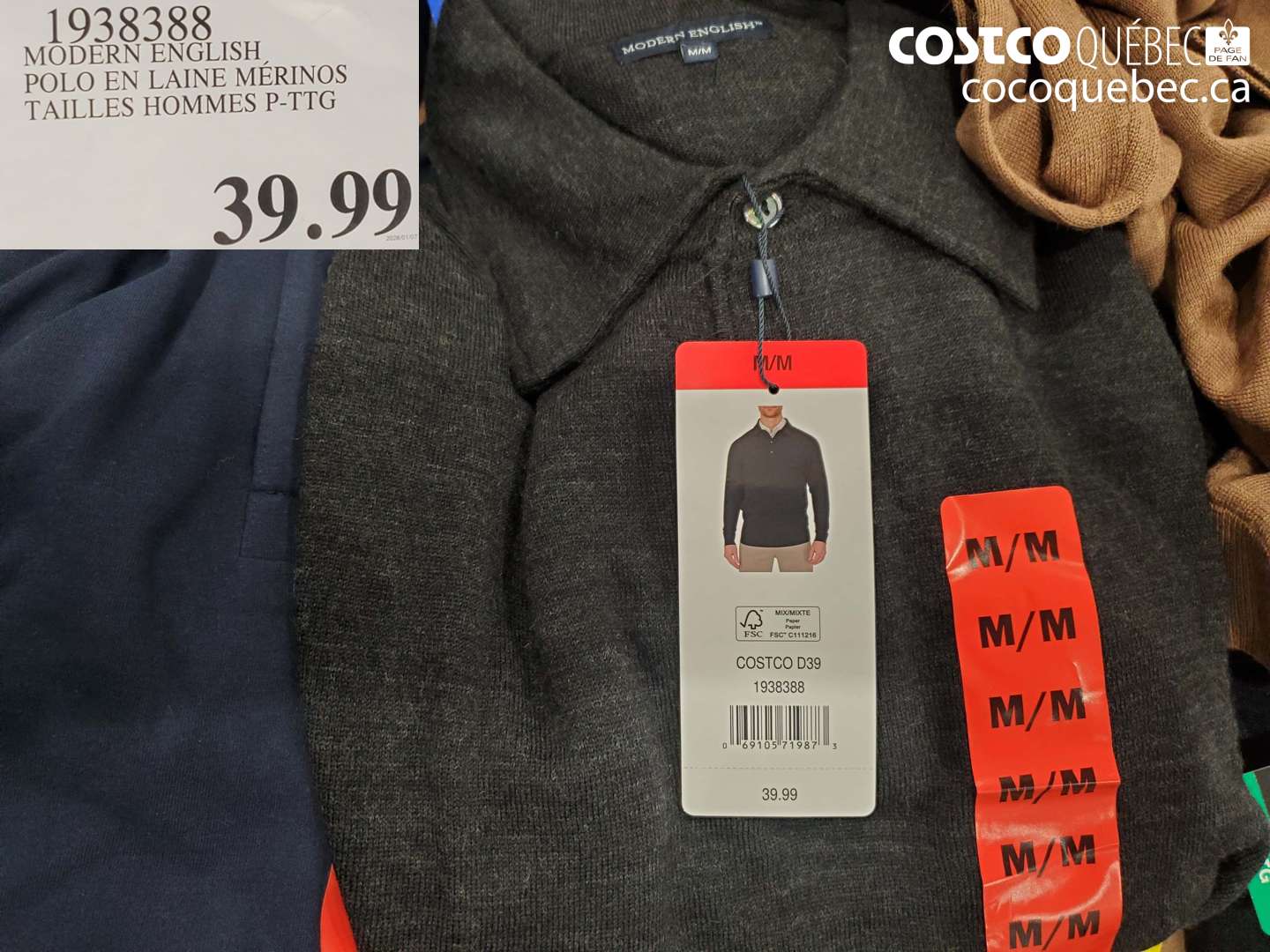 1938388 MODERN ENGLISH POLO EN LAINE MÉRINOS TAILLES HOMMES P-TTG $39.99