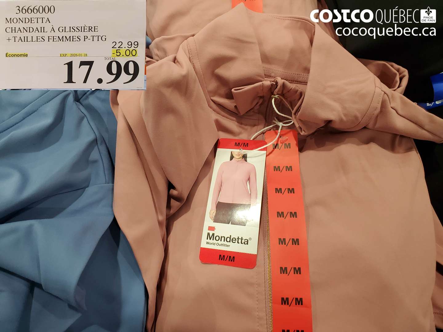 3666000 MONDETTA CHANDAIL À GLISSIÈRE + TAILLES FEMMES P-TG ($5.00 INSTANT SAVINGS EXPIRES ON 2026-01-18) $17.99