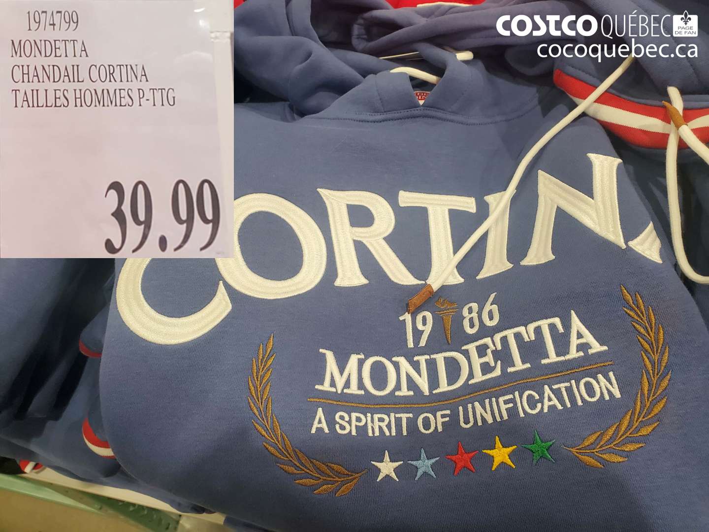 1974799 MONDETTA CHANDAIL CORTINA TAILLES HOMMES P-TTG $39.99