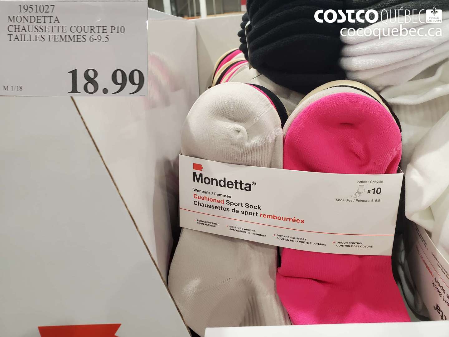 1951027 MONDETTA CHAUSSETTE COURTE P10 TAILLES FEMMES 6-9.5 $18.99