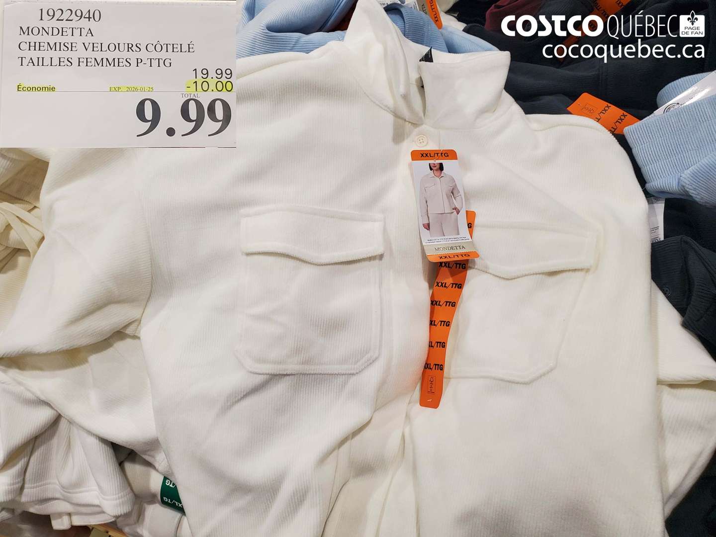1922940 MONDETTA CHEMISE VELOURS CÔTELÉ TAILLES FEMMES P-PTG (EXPIRES ON 2026-01-25) $9.99