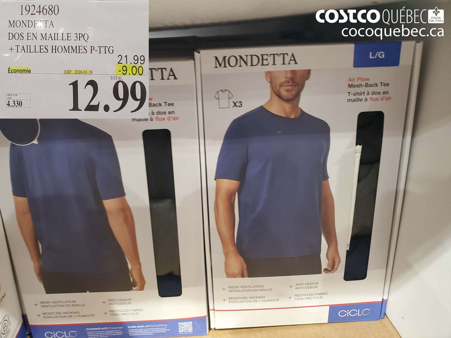 1924680 MONDETTA DOS EN MAILLE 3PQ +TAILLES HOMMES P-TTG ($9.00 INSTANT SAVINGS EXPIRES ON 2026-01-18) $12.99