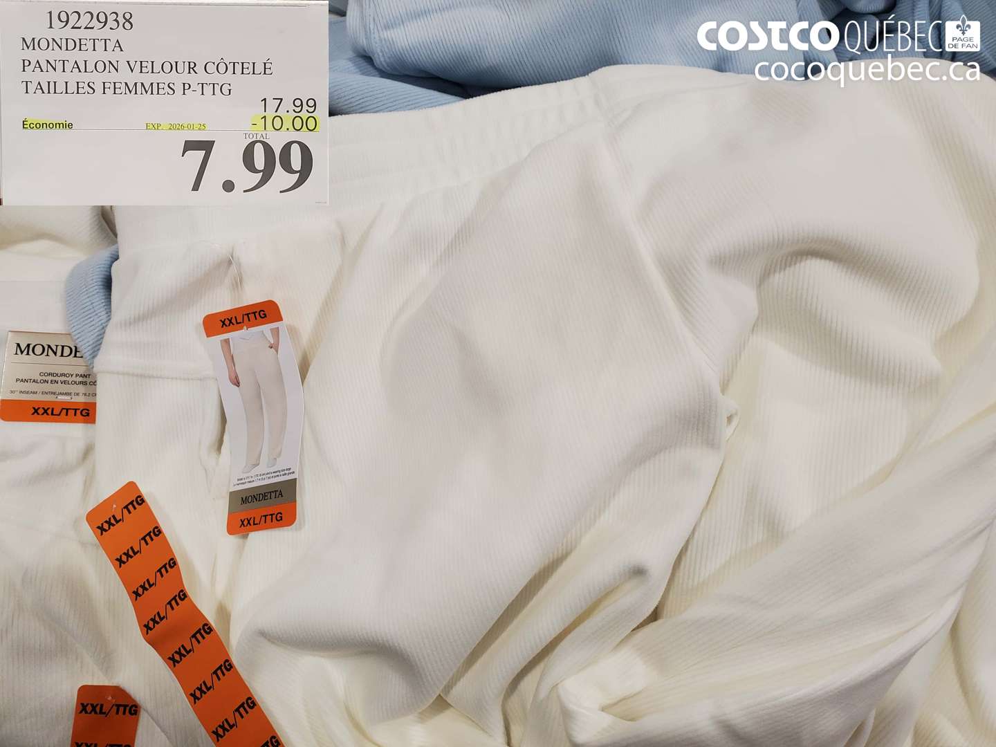 1922938 MONDETTA PANTALON VELOUR CÔTELÉ TAILLES FEMMES P-PTG ($10.00 INSTANT SAVINGS EXPIRES ON 2026-01-25) $7.99