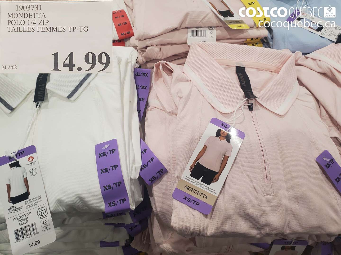 1903731 MONDETTA POLO 1/4 ZIP TAILLES FEMMES TP-TG $14.99