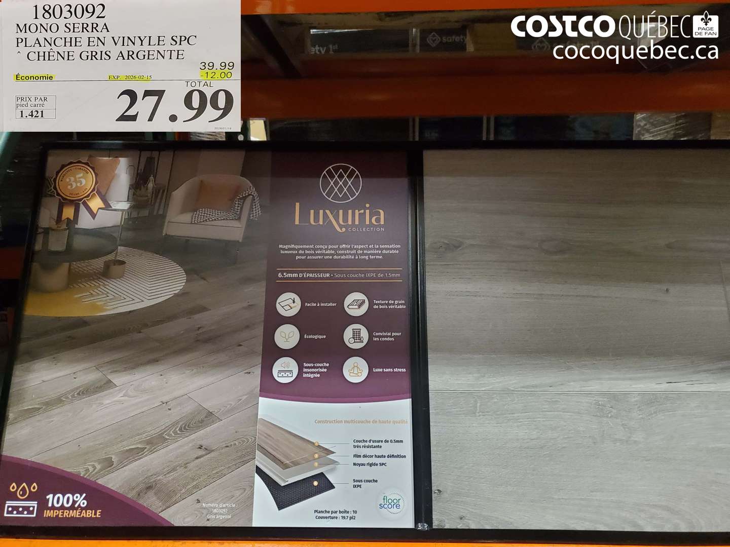 1803092 MONO SERRA PLANCHE EN VINYLE SPC * CHENE GRIS ARGENTE  ($12.00 INSTANT SAVINGS EXPIRES ON 2026-02-15) $27.99