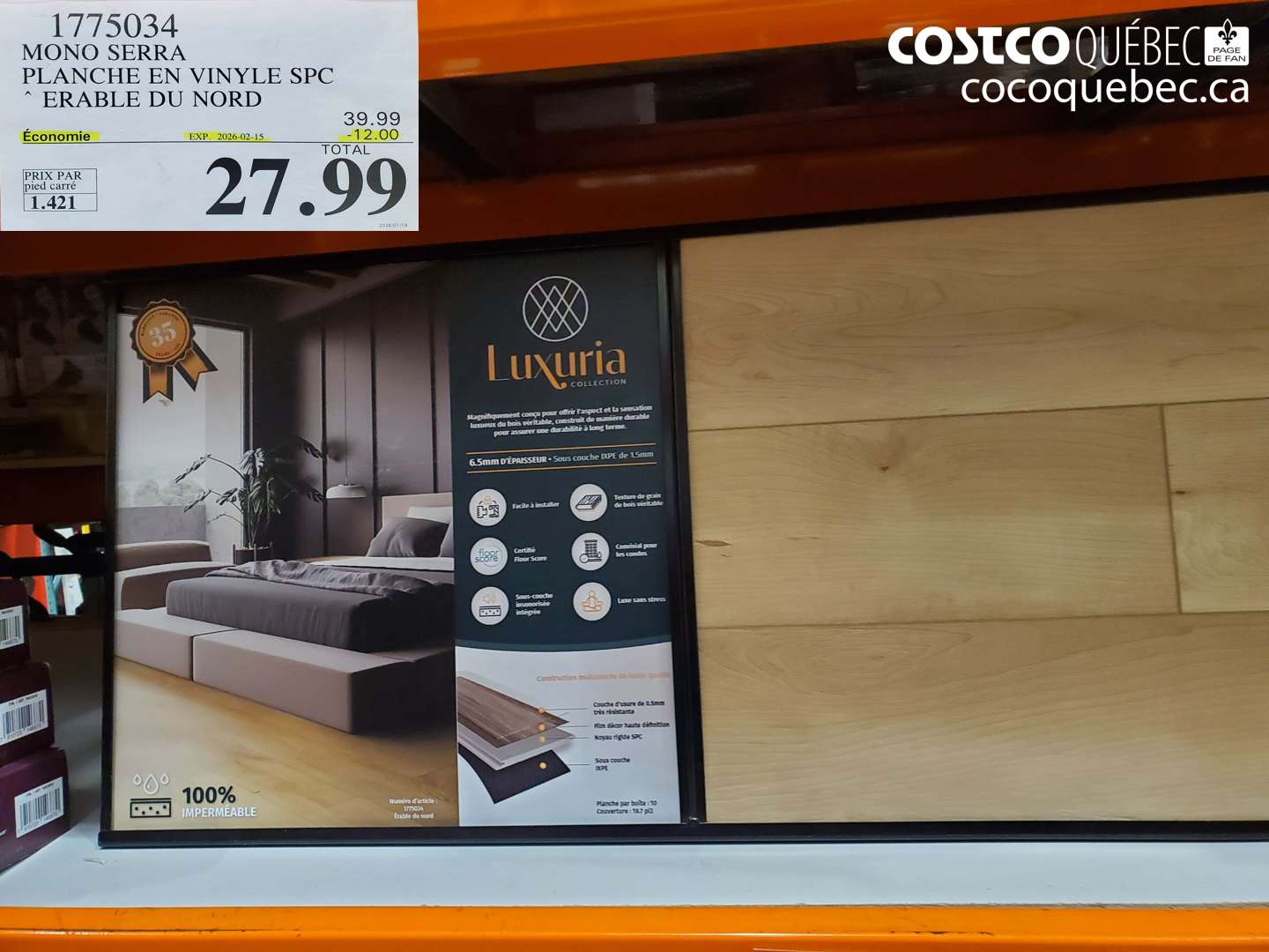 1775034 MONO SERRA PLANCHE EN VINYLE SPC ERABLE DU NORD  ($10.00 INSTANT SAVINGS EXPIRES ON 2026-02-15) $27.99