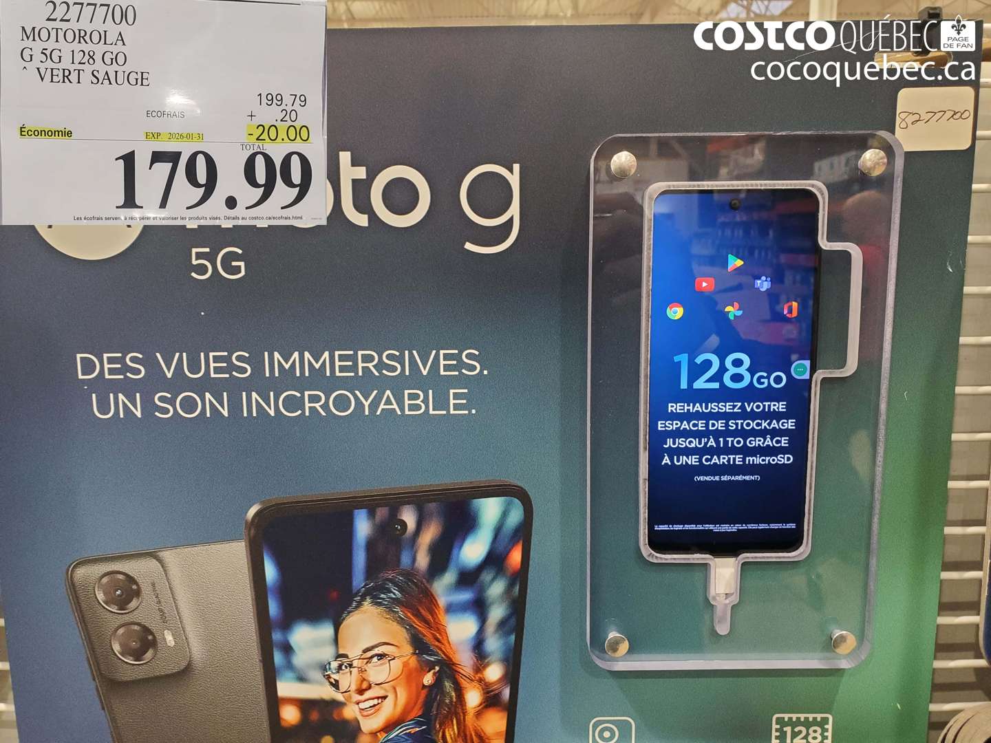 2277700 MOTOROLA G 5G 128 GO VERT SAUGE ($20.00 INSTANT SAVINGS EXPIRES ON 2026-01-31) $179.99