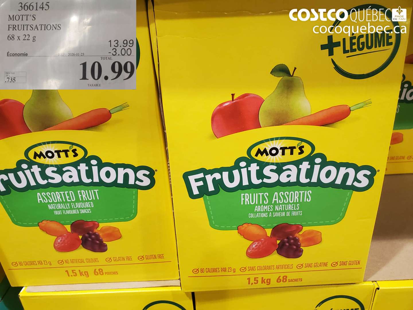 366145 MOTT'S FRUITSATIONS 68 x 22g  ($3.00 INSTANT SAVINGS EXPIRES ON 2026-01-25) $10.99